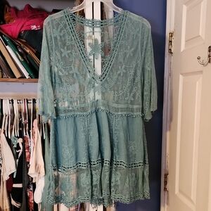 Chic Teal Embroidered Women's Blouse